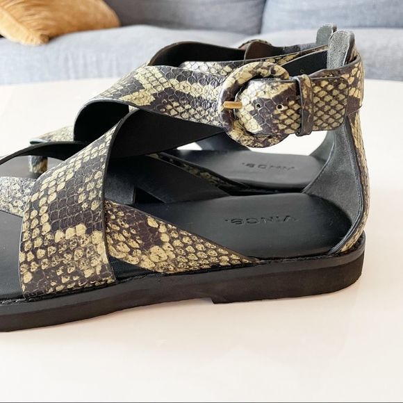 𝅺Vince ‘Morris’ Leather Snake Gladiator Sandal Green - Picture 4 of 7